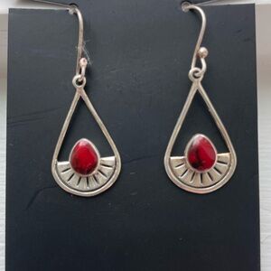 Sterling  Silver and Red Teardrop turquoise
Earrings
